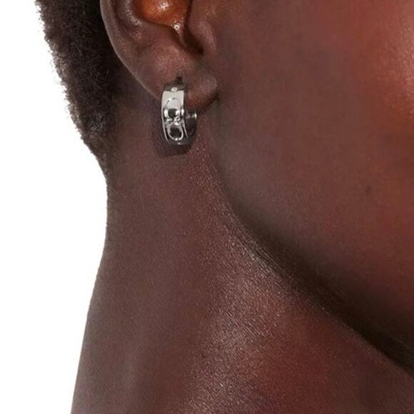 Coach Signature Huggie Earrings In Silver CI901 - NWT - Picture 3 of 5